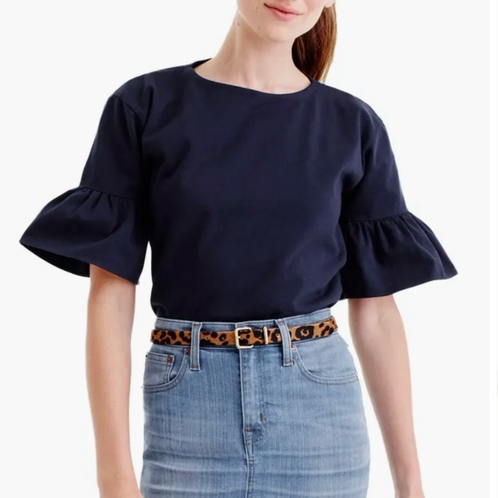 J.Crew Ruffle Sleeve Top Navy Slightly Oversized NWT Size XS